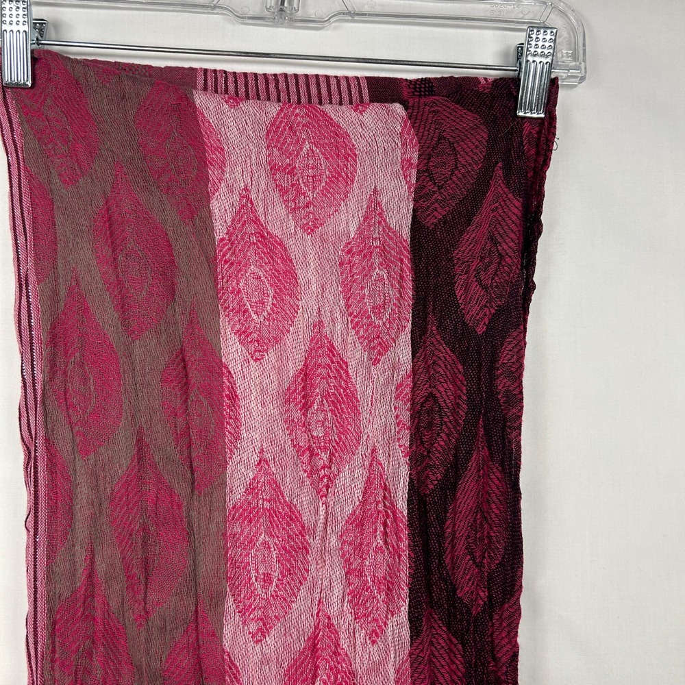 Red Pink Striped Fringe Lightweight Scarf